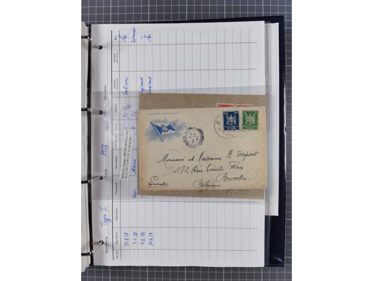 1913/39, interessante Sammlung “Kreisstempel mit Segment oben der Hamburg-Amerika-Linie” inkl. der Aptierungen mit 41 Briefen