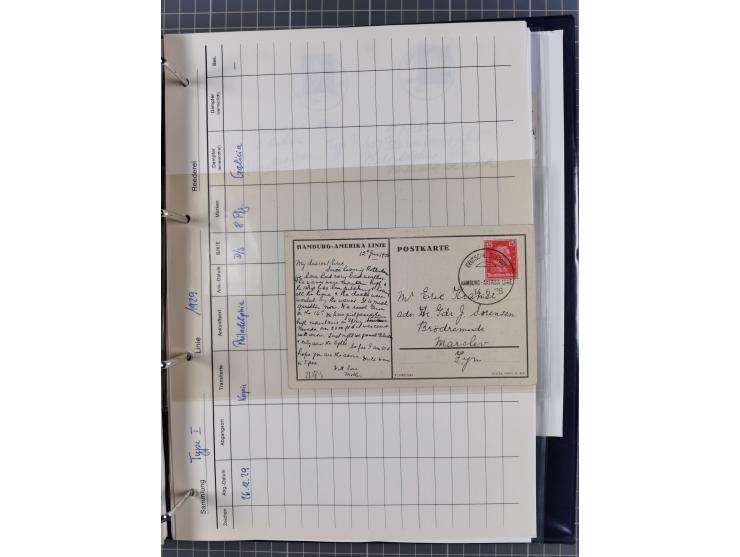 1913/39, interessante Sammlung “Kreisstempel mit Segment oben der Hamburg-Amerika-Linie” inkl. der Aptierungen mit 41 Briefen