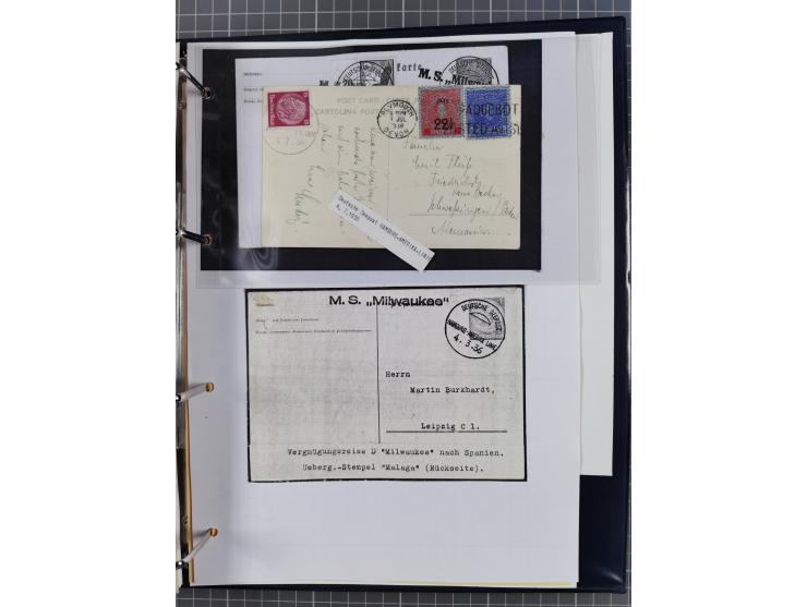 1913/39, interessante Sammlung “Kreisstempel mit Segment oben der Hamburg-Amerika-Linie” inkl. der Aptierungen mit 41 Briefen