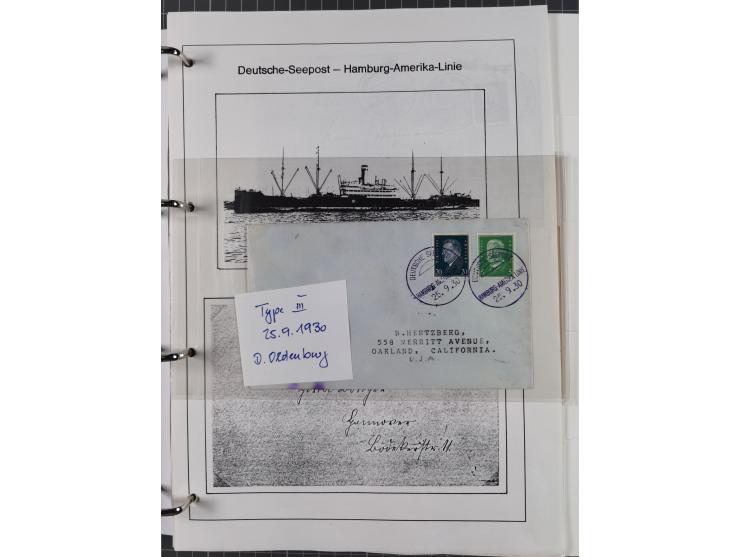 1913/39, interessante Sammlung “Kreisstempel mit Segment oben der Hamburg-Amerika-Linie” inkl. der Aptierungen mit 41 Briefen