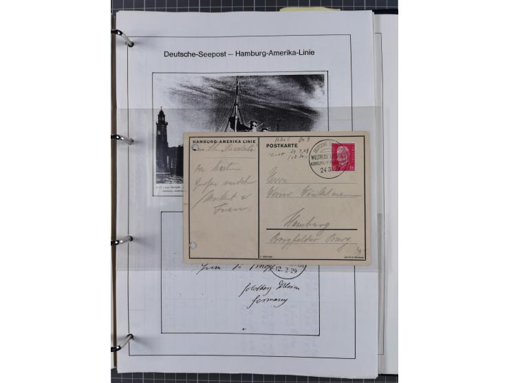 1913/39, interessante Sammlung “Kreisstempel mit Segment oben der Hamburg-Amerika-Linie” inkl. der Aptierungen mit 41 Briefen