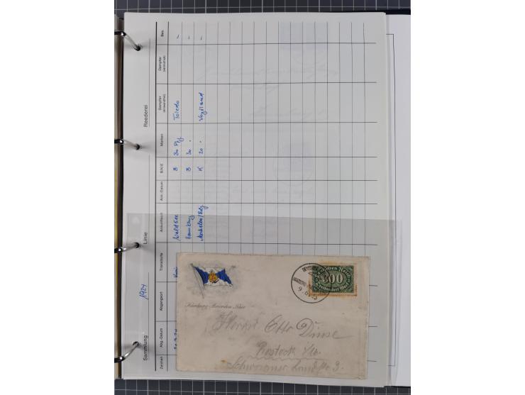 1913/39, interessante Sammlung “Kreisstempel mit Segment oben der Hamburg-Amerika-Linie” inkl. der Aptierungen mit 41 Briefen