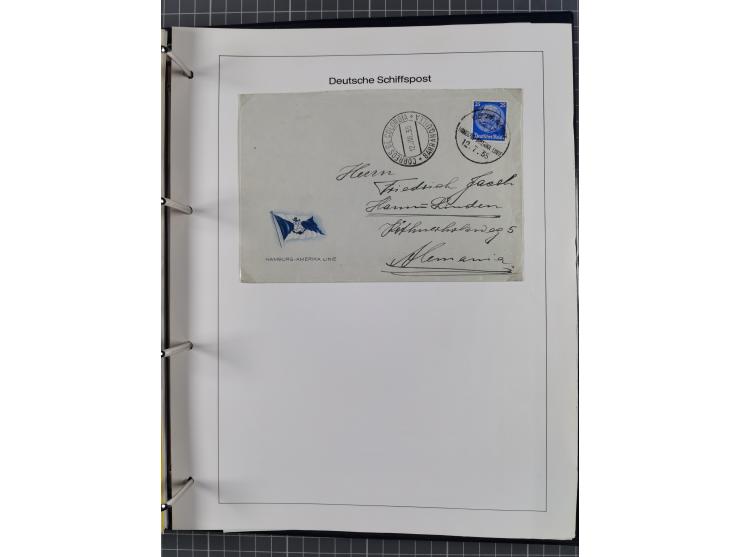 1913/39, interessante Sammlung “Kreisstempel mit Segment oben der Hamburg-Amerika-Linie” inkl. der Aptierungen mit 41 Briefen