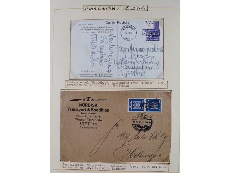 1853/1950, interessante Sammlung “Nordische Schiffspost” inkl. Transit- und Anlandungsstempeln mit fast 60 Briefen, Karten un
