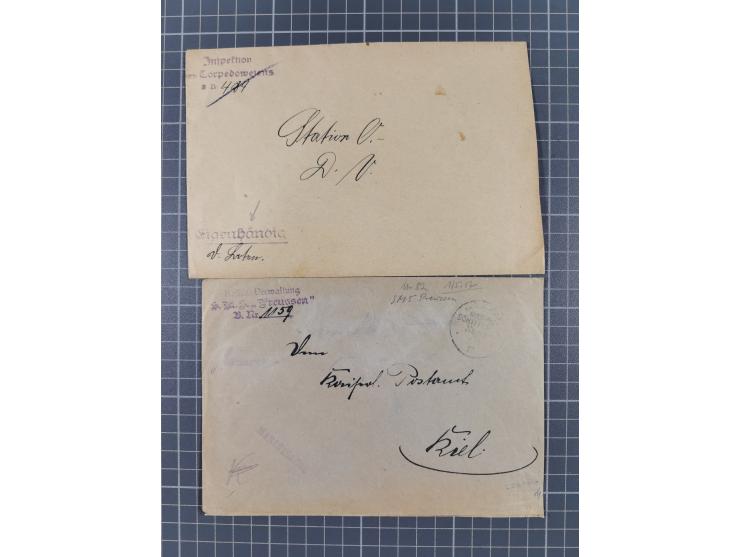 1900/41, ca. &nbsp;80 Briefe und Karten mit Schwerpunkt I. Weltkrieg, dabei u.a. frankierte Postkarte 1918 mit rotem Stempel 