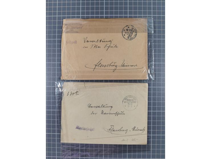 1900/41, ca. &nbsp;80 Briefe und Karten mit Schwerpunkt I. Weltkrieg, dabei u.a. frankierte Postkarte 1918 mit rotem Stempel 