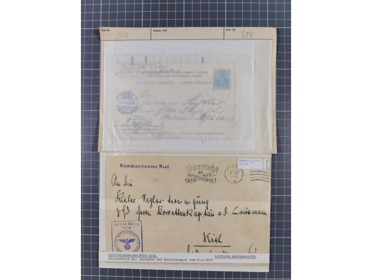 1900/41, ca. &nbsp;80 Briefe und Karten mit Schwerpunkt I. Weltkrieg, dabei u.a. frankierte Postkarte 1918 mit rotem Stempel 