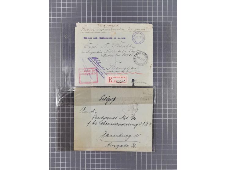 1900/41, ca. &nbsp;80 Briefe und Karten mit Schwerpunkt I. Weltkrieg, dabei u.a. frankierte Postkarte 1918 mit rotem Stempel 