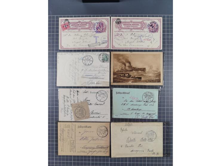 1900/41, ca. &nbsp;80 Briefe und Karten mit Schwerpunkt I. Weltkrieg, dabei u.a. frankierte Postkarte 1918 mit rotem Stempel 