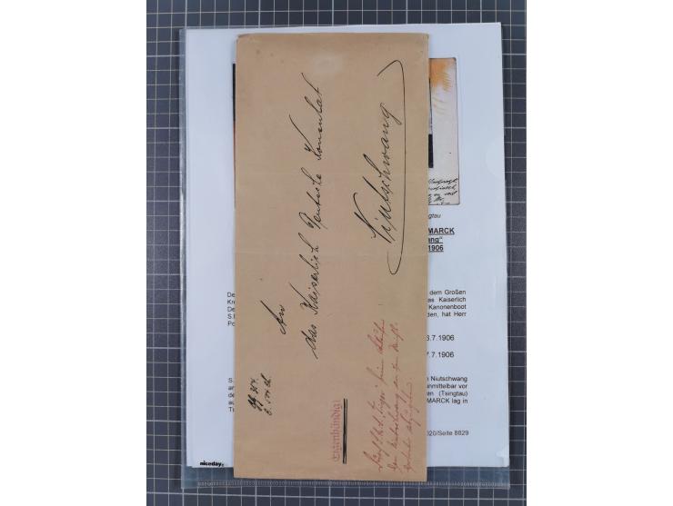 1900/41, ca. &nbsp;80 Briefe und Karten mit Schwerpunkt I. Weltkrieg, dabei u.a. frankierte Postkarte 1918 mit rotem Stempel 