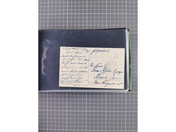 1900/41, ca. &nbsp;80 Briefe und Karten mit Schwerpunkt I. Weltkrieg, dabei u.a. frankierte Postkarte 1918 mit rotem Stempel 