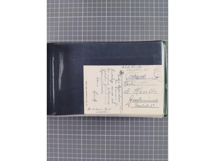 1900/41, ca. &nbsp;80 Briefe und Karten mit Schwerpunkt I. Weltkrieg, dabei u.a. frankierte Postkarte 1918 mit rotem Stempel 