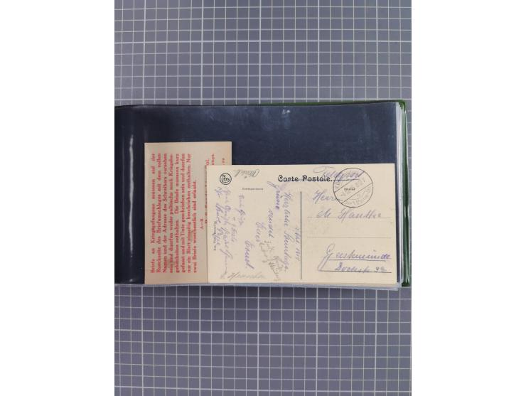 1900/41, ca. &nbsp;80 Briefe und Karten mit Schwerpunkt I. Weltkrieg, dabei u.a. frankierte Postkarte 1918 mit rotem Stempel 