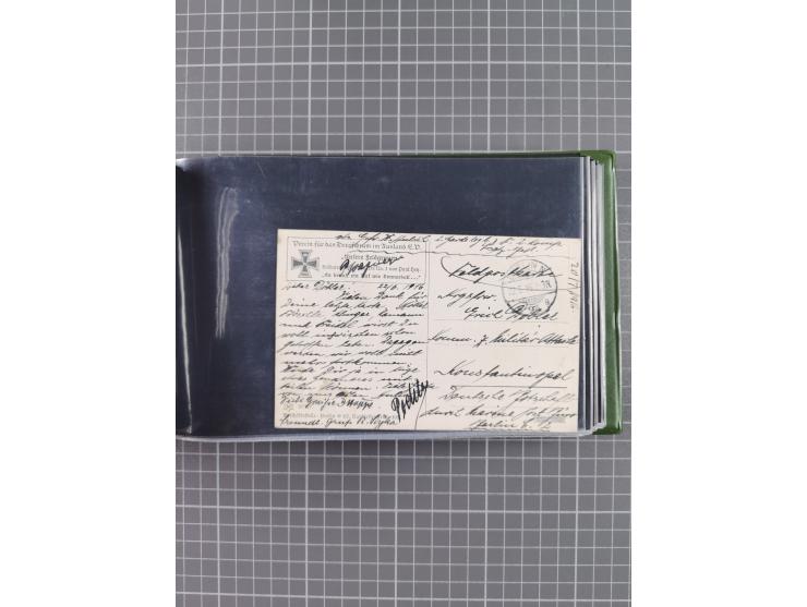 1900/41, ca. &nbsp;80 Briefe und Karten mit Schwerpunkt I. Weltkrieg, dabei u.a. frankierte Postkarte 1918 mit rotem Stempel 
