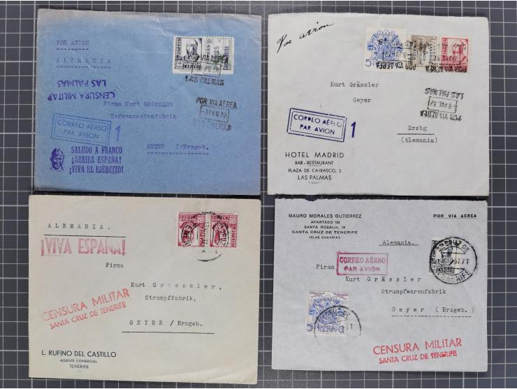 1880/1945, Propaganda &amp; Censor: 30 covers and cards, many different censors from Tenerife and Las Palmas, Viva Espana! ca
