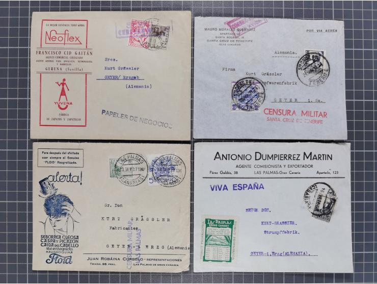 1880/1945, Propaganda &amp; Censor: 30 covers and cards, many different censors from Tenerife and Las Palmas, Viva Espana! ca