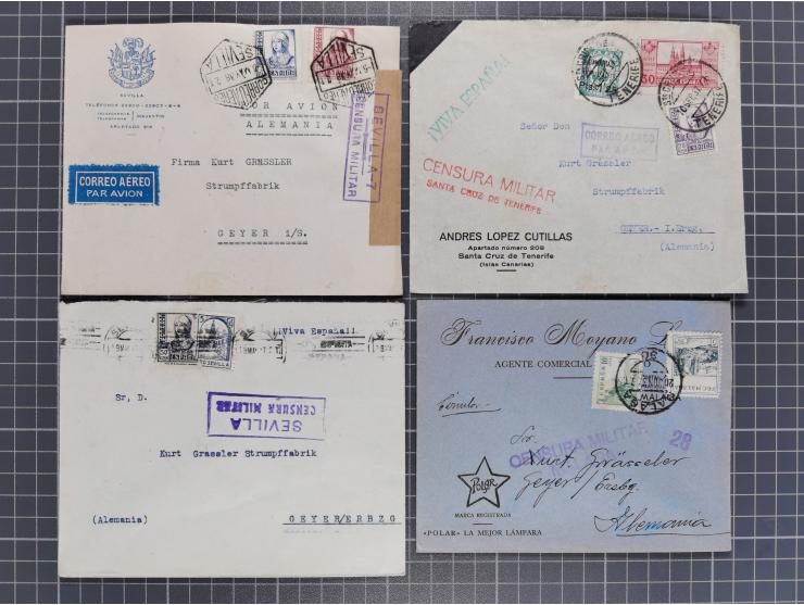 1880/1945, Propaganda &amp; Censor: 30 covers and cards, many different censors from Tenerife and Las Palmas, Viva Espana! ca