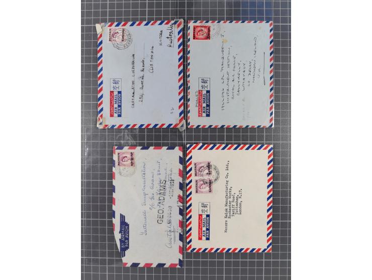 1936/90, 40 covers, postal stationerys and cards starting India 3 d. carmine overprinted Bahrain on cover with content from B
