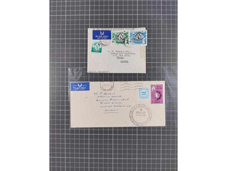 1936/90, 40 covers, postal stationerys and cards starting India 3 d. carmine overprinted Bahrain on cover with content from B