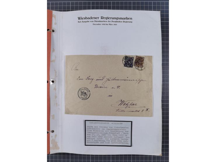1922/23, umfangreiche, alte Ausstellungssammlung “Wiesbadener Regierungsmarken” mit vielen ungebrauchten und gestempelten Mar