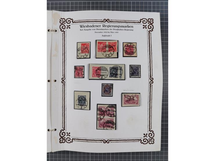 1922/23, umfangreiche, alte Ausstellungssammlung “Wiesbadener Regierungsmarken” mit vielen ungebrauchten und gestempelten Mar