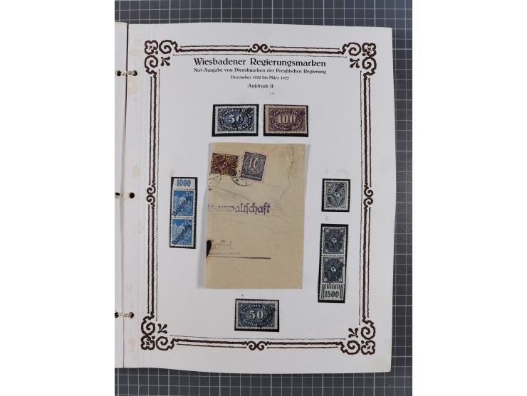 1922/23, umfangreiche, alte Ausstellungssammlung “Wiesbadener Regierungsmarken” mit vielen ungebrauchten und gestempelten Mar