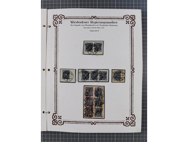 1922/23, umfangreiche, alte Ausstellungssammlung “Wiesbadener Regierungsmarken” mit vielen ungebrauchten und gestempelten Mar