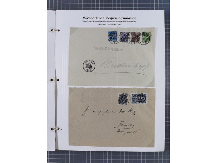 1922/23, umfangreiche, alte Ausstellungssammlung “Wiesbadener Regierungsmarken” mit vielen ungebrauchten und gestempelten Mar