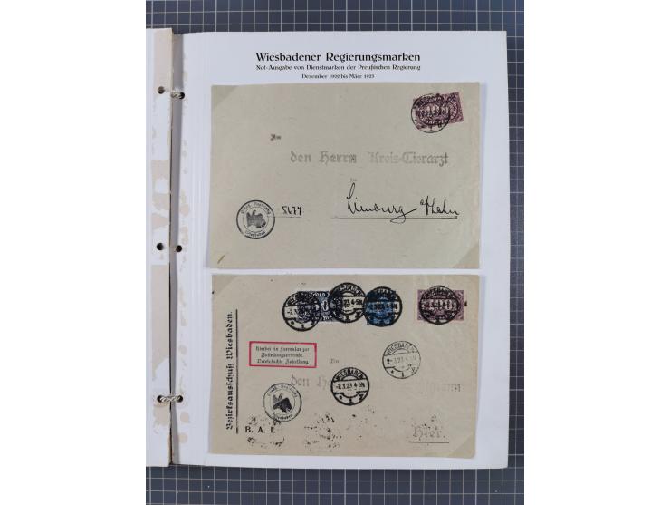 1922/23, umfangreiche, alte Ausstellungssammlung “Wiesbadener Regierungsmarken” mit vielen ungebrauchten und gestempelten Mar