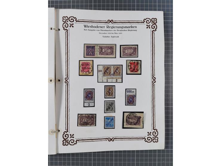 1922/23, umfangreiche, alte Ausstellungssammlung “Wiesbadener Regierungsmarken” mit vielen ungebrauchten und gestempelten Mar