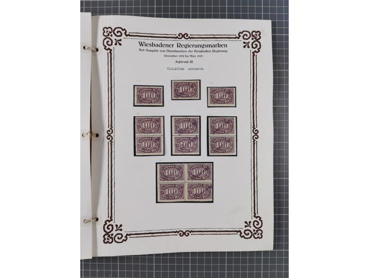 1922/23, umfangreiche, alte Ausstellungssammlung “Wiesbadener Regierungsmarken” mit vielen ungebrauchten und gestempelten Mar