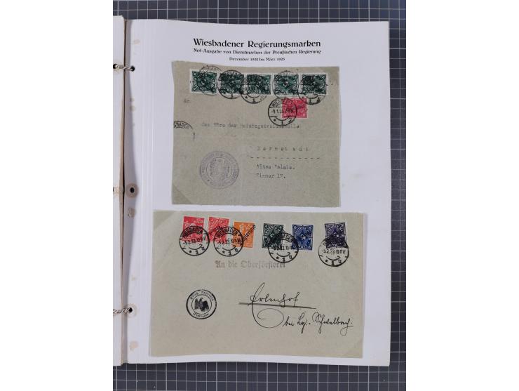 1922/23, umfangreiche, alte Ausstellungssammlung “Wiesbadener Regierungsmarken” mit vielen ungebrauchten und gestempelten Mar