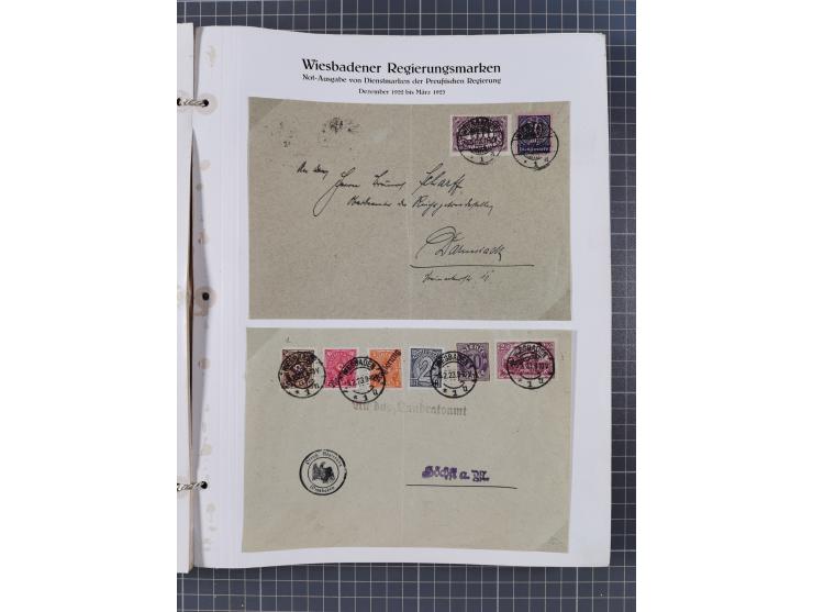 1922/23, umfangreiche, alte Ausstellungssammlung “Wiesbadener Regierungsmarken” mit vielen ungebrauchten und gestempelten Mar