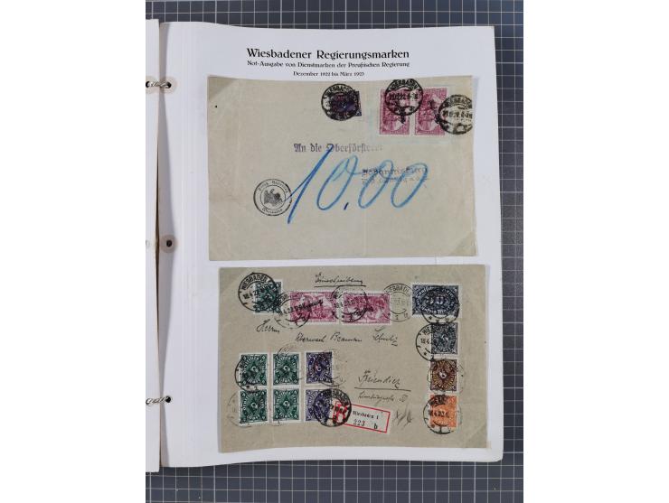 1922/23, umfangreiche, alte Ausstellungssammlung “Wiesbadener Regierungsmarken” mit vielen ungebrauchten und gestempelten Mar