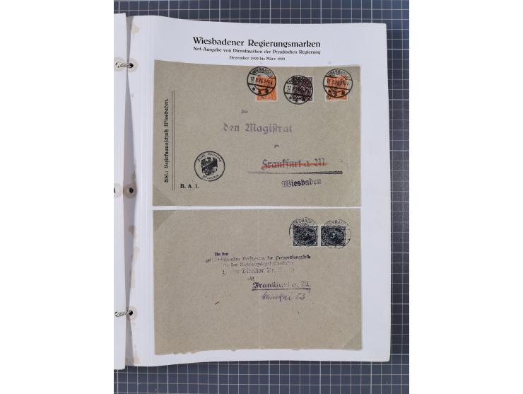 1922/23, umfangreiche, alte Ausstellungssammlung “Wiesbadener Regierungsmarken” mit vielen ungebrauchten und gestempelten Mar
