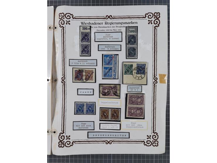 1922/23, umfangreiche, alte Ausstellungssammlung “Wiesbadener Regierungsmarken” mit vielen ungebrauchten und gestempelten Mar