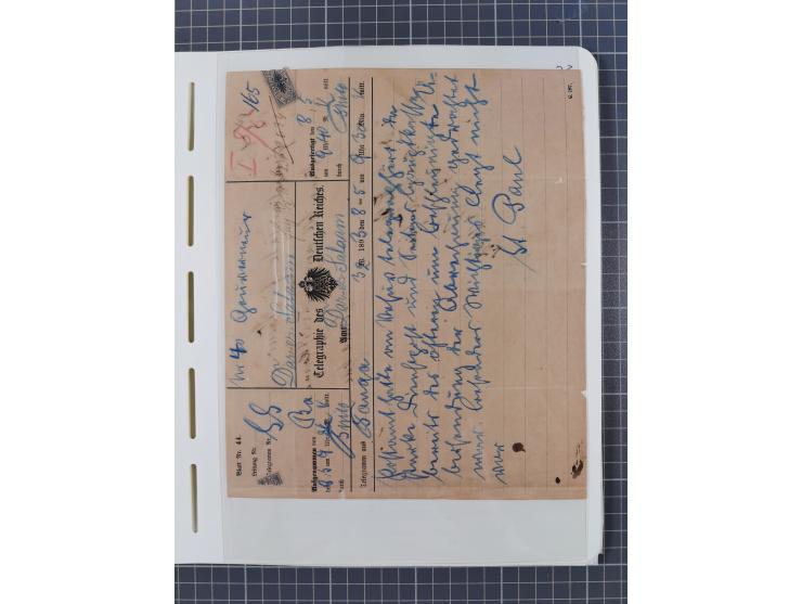 1892/1916, Partie mit 16 Briefen, Karten und Ganzsachen sowie ein Telegramm und zwei linken Postanweisungs-Abschnitten mit sc