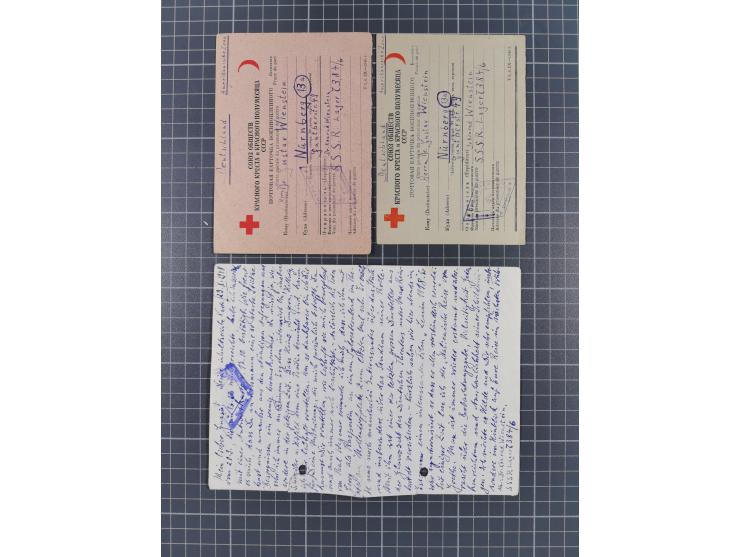 1946/49, Kriegsgefangenenpost aus zwei verschiedenen sowjetischen Lagern an Dr. Gustav Wienstein Nürnberg, dabei S.S.S.R.LAGE