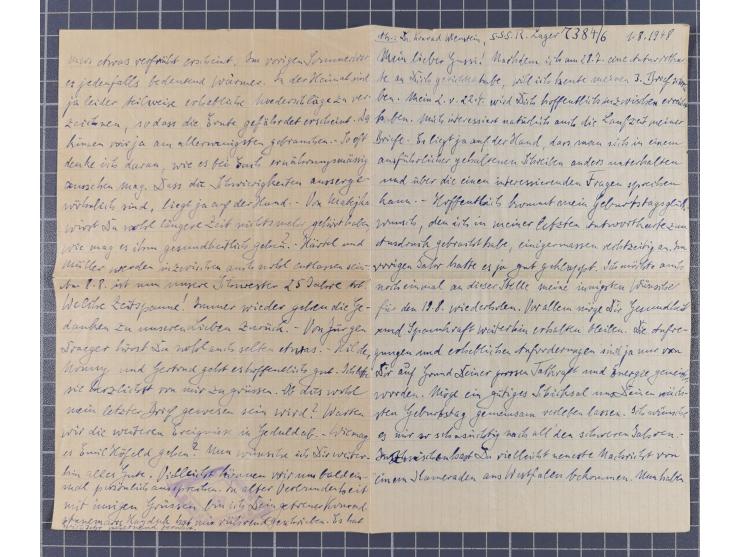 1946/49, Kriegsgefangenenpost aus zwei verschiedenen sowjetischen Lagern an Dr. Gustav Wienstein Nürnberg, dabei S.S.S.R.LAGE