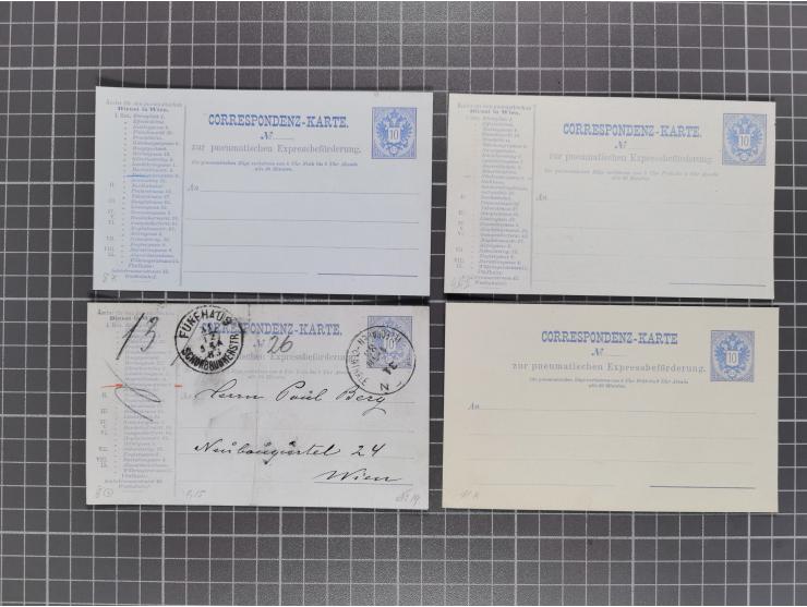 1879/1900, Sammlung von 15 meist verschiedenen Ganzsachenkarten zur pneumatischen Expressbeförderung, überwiegend ungebraucht