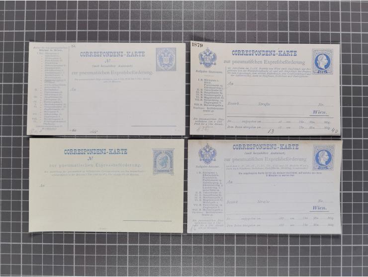 1879/1900, Sammlung von 15 meist verschiedenen Ganzsachenkarten zur pneumatischen Expressbeförderung, überwiegend ungebraucht