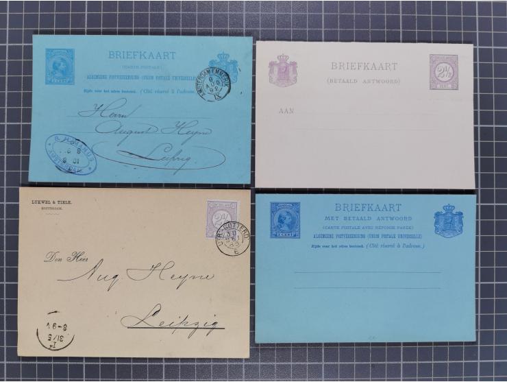 1872/1900, Collection of 13 postal stationery cards Neth.-Indie and 9 cards Curacao, including nine complete answering cards,