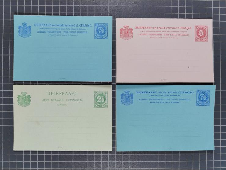 1872/1900, Collection of 13 postal stationery cards Neth.-Indie and 9 cards Curacao, including nine complete answering cards,
