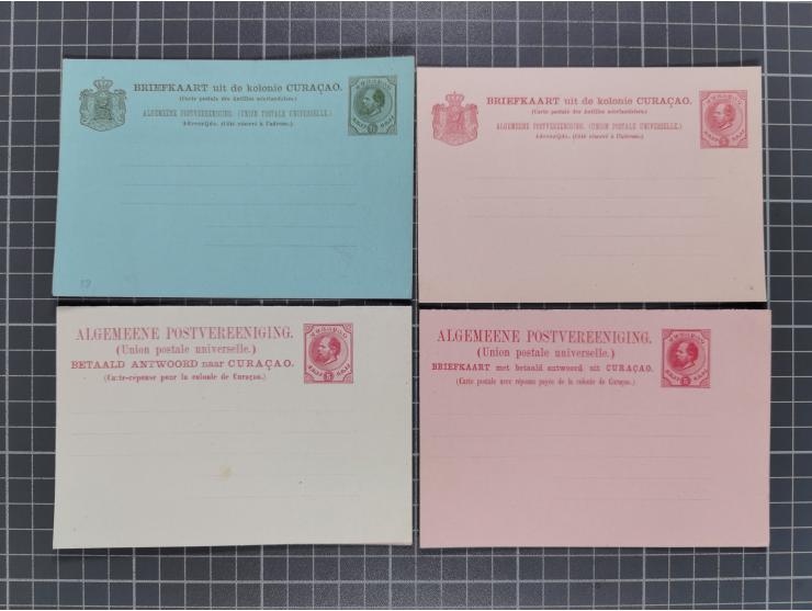 1872/1900, Collection of 13 postal stationery cards Neth.-Indie and 9 cards Curacao, including nine complete answering cards,
