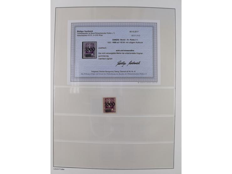 1920/39, meist postfrische Sammlungen Danzig inkl. Porto und Port Gdansk mit u.a. Mi.-Nr. P. I/I postfrisch (FB Soecknick BPP