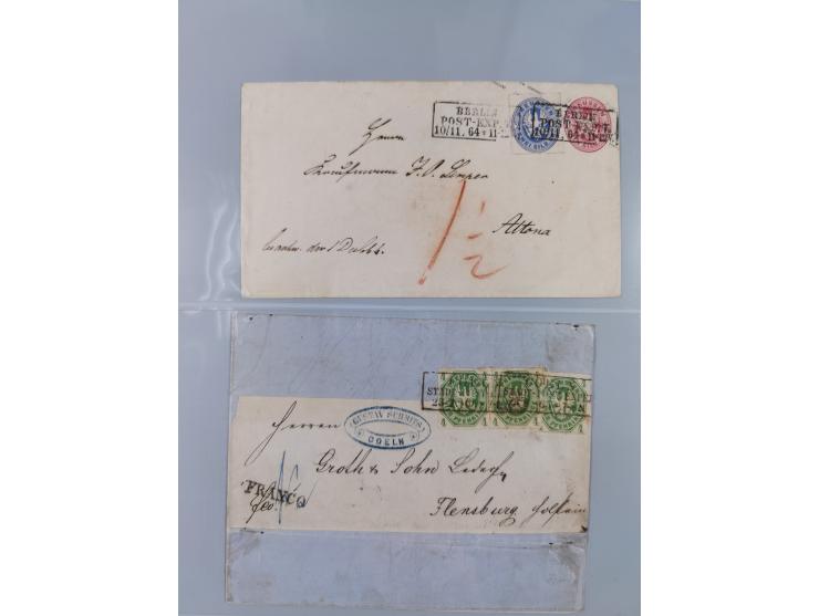 1850/67 (ca.), 37 Briefe und Ganzsachen sowie zwei Vorderseiten, fast ausschließlich Auslands-Frankaturen nach Belgien, Dänem