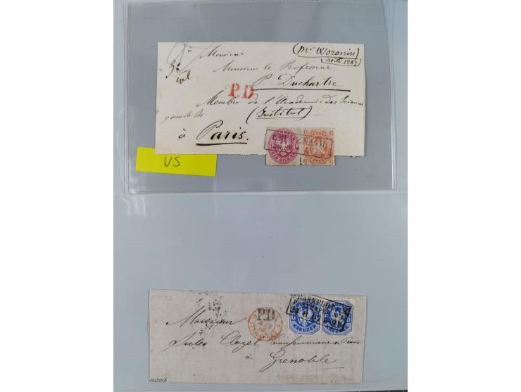 1850/67 (ca.), 37 Briefe und Ganzsachen sowie zwei Vorderseiten, fast ausschließlich Auslands-Frankaturen nach Belgien, Dänem