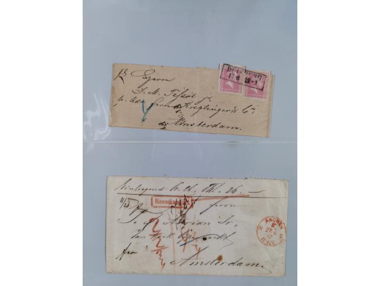 1850/67 (ca.), 37 Briefe und Ganzsachen sowie zwei Vorderseiten, fast ausschließlich Auslands-Frankaturen nach Belgien, Dänem