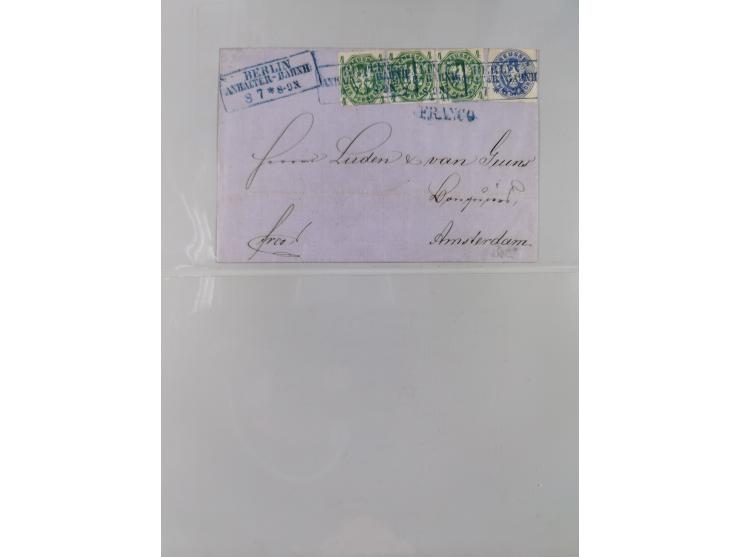 1850/67 (ca.), 37 Briefe und Ganzsachen sowie zwei Vorderseiten, fast ausschließlich Auslands-Frankaturen nach Belgien, Dänem
