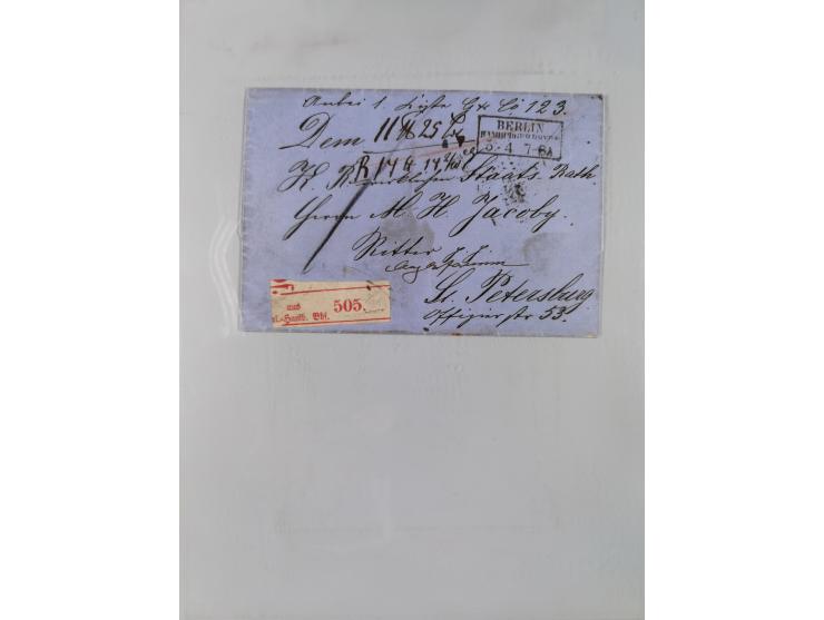 1850/67 (ca.), 37 Briefe und Ganzsachen sowie zwei Vorderseiten, fast ausschließlich Auslands-Frankaturen nach Belgien, Dänem